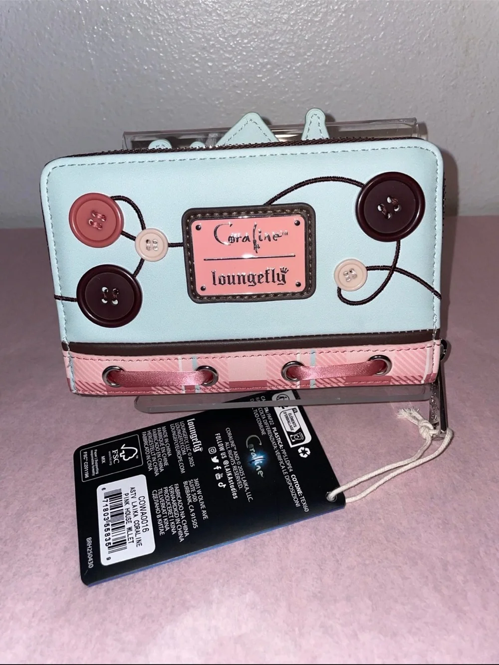 Exclusive Loungefly Coraline Pink Palace Buttons Wallet & Other World Keychain
